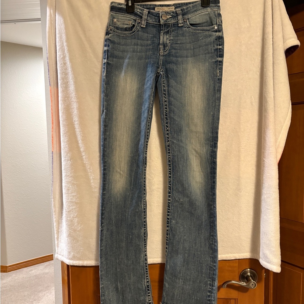 BKE Denim Blue Jeans with Button Detail